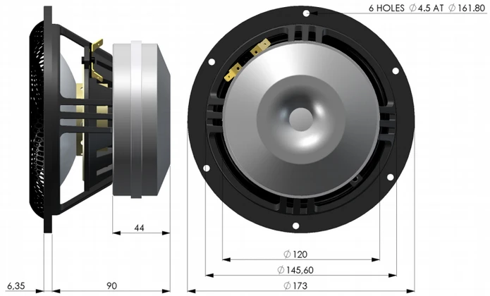 HF-168 HiFi колонки 6,5 дюймов жесткий керамический купол бас СЧ/C173-6-096E/8,61 Ом 92,5 дБ 120 Вт