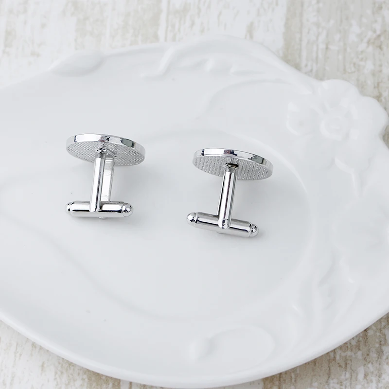 Запонки французские круглые капельные с масляным синим узором запонки мужские