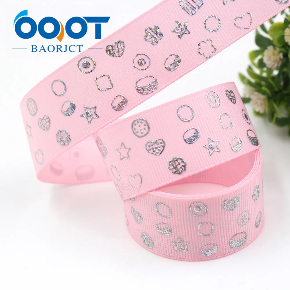OOOT BAORJCT I-19326-817 10yards 25mm laser Silver geometric Printed grosgrain ribbon DIY handmade headdres wedding gift wrap | Дом и сад