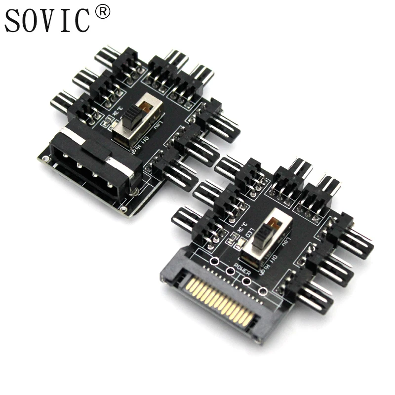 3pin 12V адаптер питания PCB 2 уровня контроля скорости ПК компьютер IDE Molex 1 до 8 Multi Way
