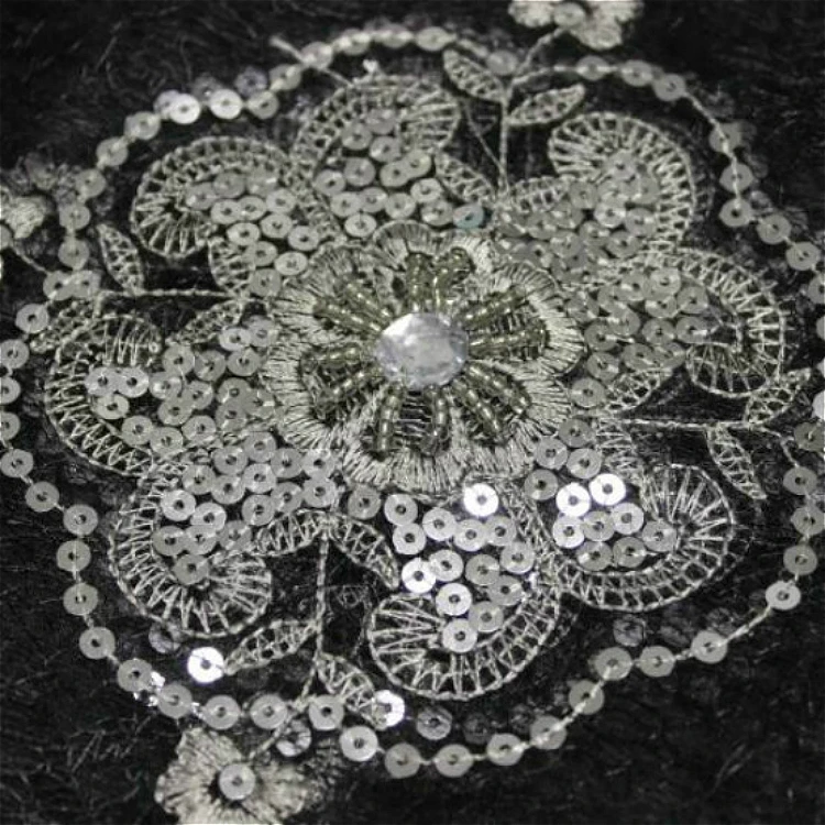 

Black Beaded Sequins Embroidered Mesh Lace Fabric Placemat Furniture Dust Cover Towel Coffee Cup Table Mat Fruit Coaster Pad