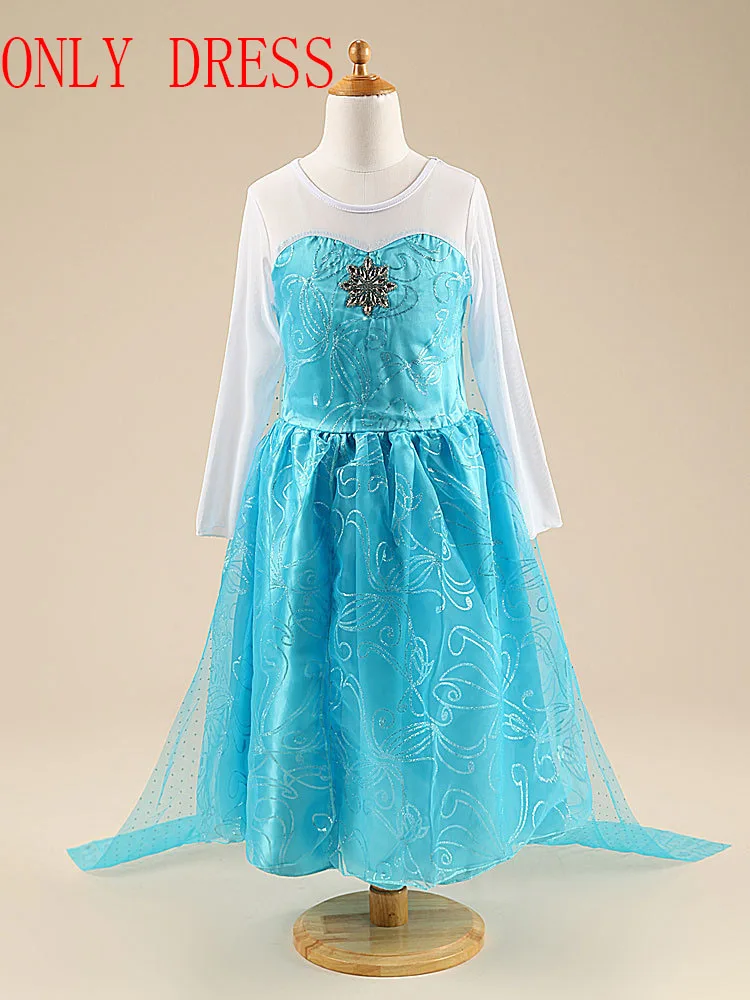 only dress3 Новинка; платье Эльзы для девочек; карнавальный костюм Анны и Эльзы; голубое кружевное платье с длинными рукавами; Детские платья с блестками; костюмы на Хэллоуин для детей - Цвет: only dress3