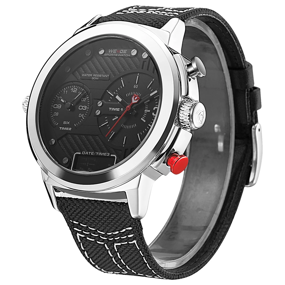 WEIDE повседневные Оригинальные нейлоновые двойные часовые зоны круглые большие