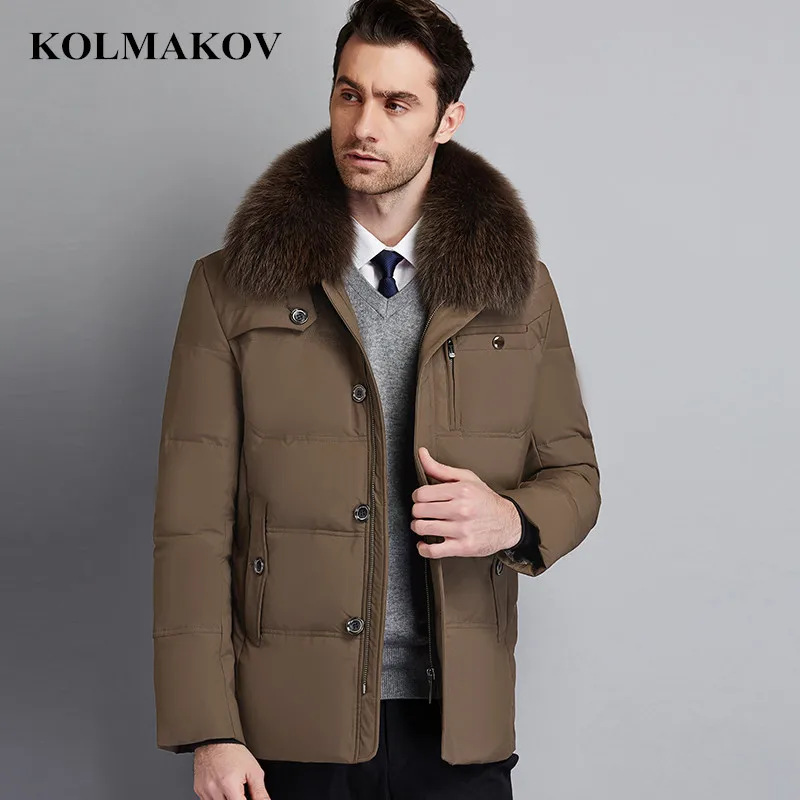 

Мужская куртка на белом утином пуху, с меховым воротником, зимняя, 2018