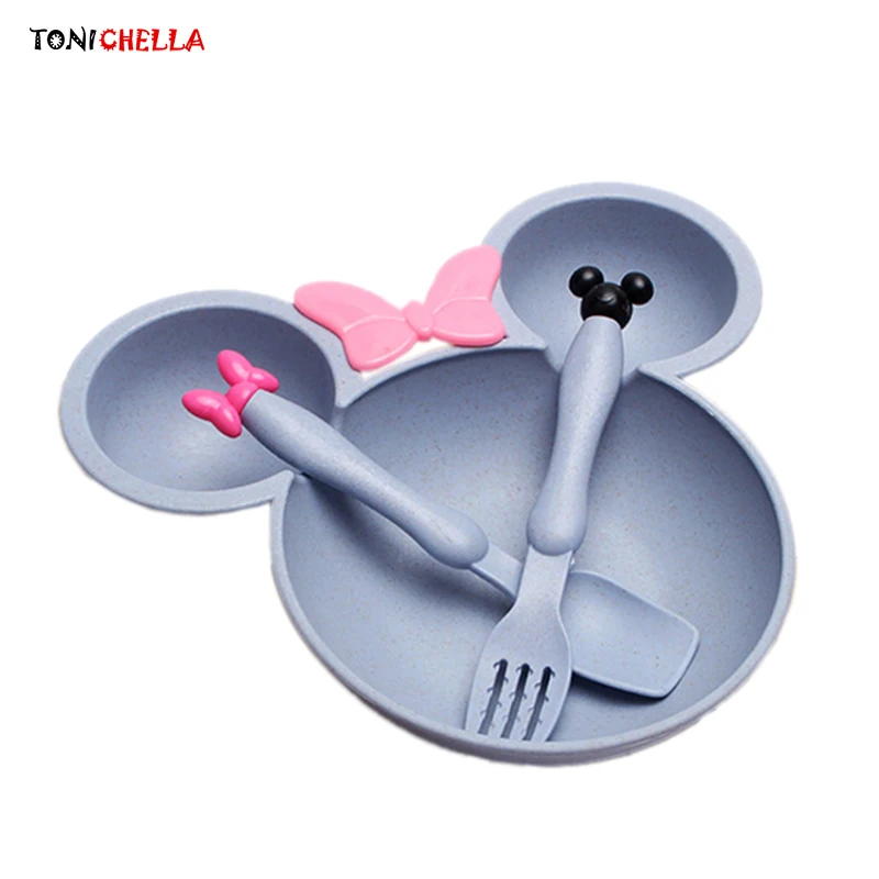 

Baby Tableware Set Wheat Straw Bowls Infant Feeding Plate With Fork Spoon Children Training Dinnerware Cute Dishes Tray T0663