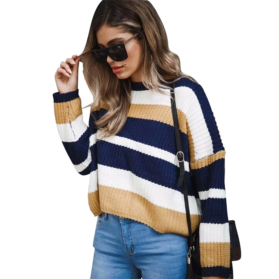 Женский пуловер в радужную полоску свободный Свитер оверсайз повседневный