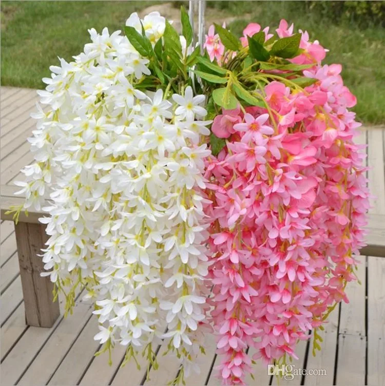 

Five Branches Each Bouquet Artificial Hanging Orchids Plants Fake Silk Flower Vine 7color For Wedding Backdrop Party Decoration