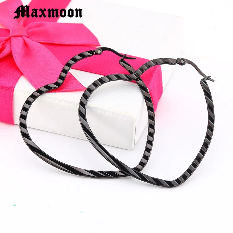 Модные Простые Стальные Полые золотистые серьги-кольца Maxmoon в форме сердца для