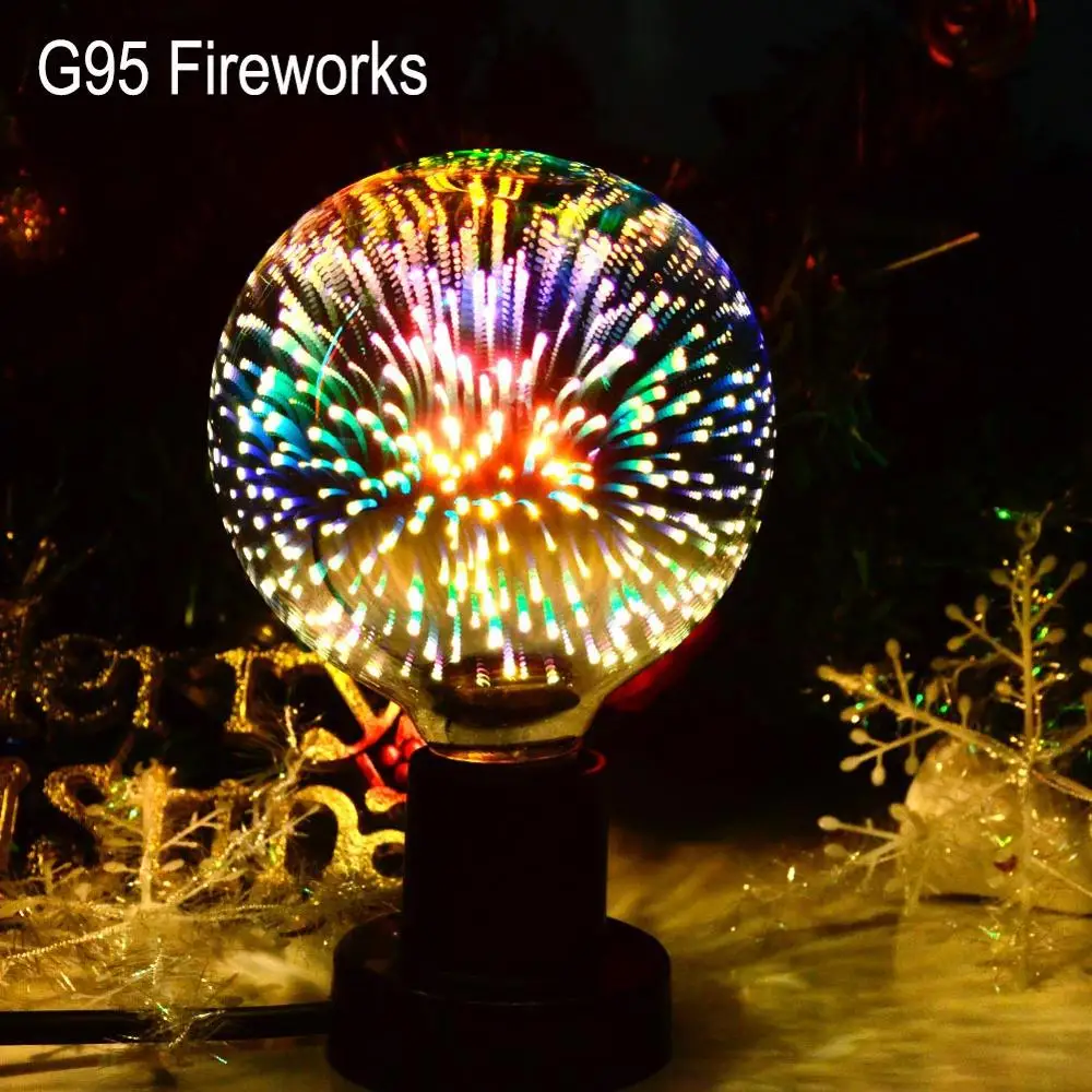 Foxanon Led Light Bulb 3D Decoration Lamp AC110V 220V ST64 G95 E27 Holiday Night Lights Christmas Filament Retro Lamp Lamparas - Испускаемый цвет: G95 Fireworks
