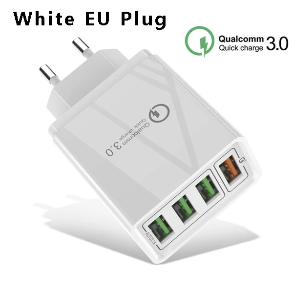 4 порта Быстрая зарядка 3,0 USB зарядное устройство для мобильного телефона быстрое настенное зарядное устройство для iPhone XS 7 samsung S8 S9 S10 EU/US штекер QC 3,0 адаптер - Тип штекера: White EU Plug