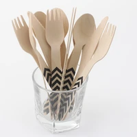 288pcs disposable eco friendly disposable wooden bamboo fork spoon knife cutlery set portable tableware wooden cutlery