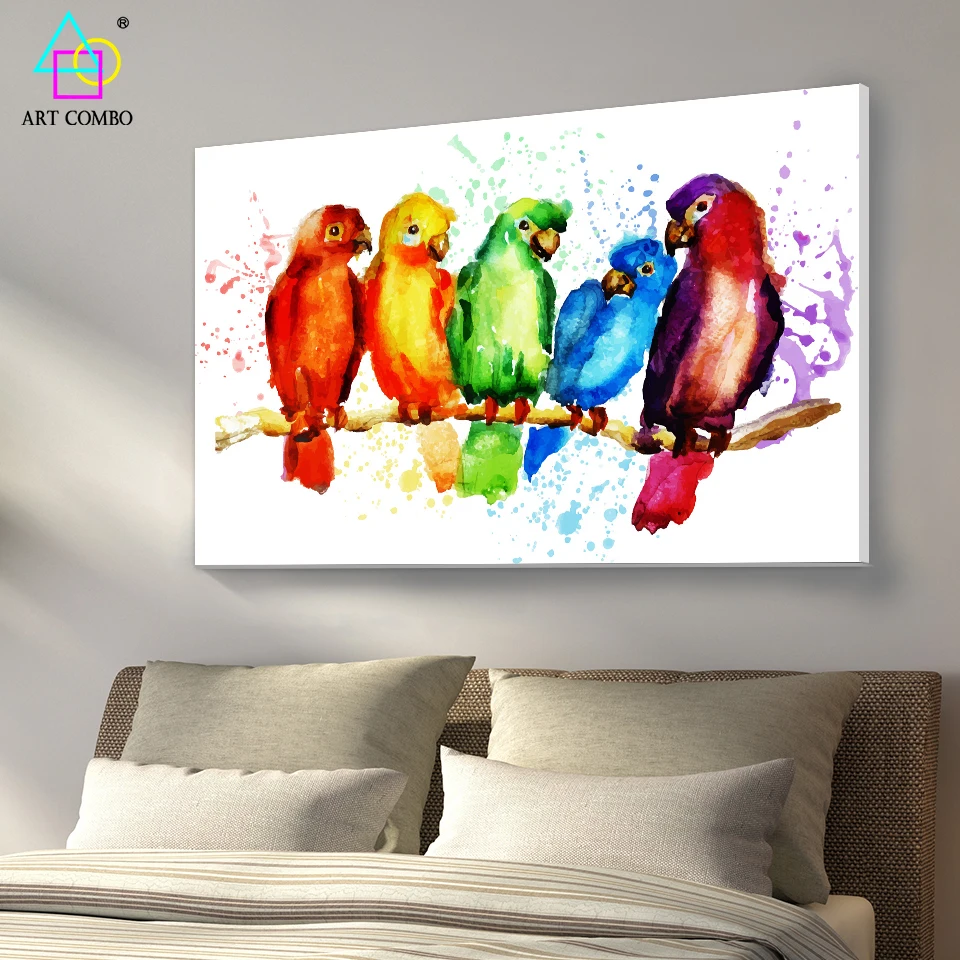 Акварель Живопись Холст Дешевые Красочный Попугай Стены Детская Комната