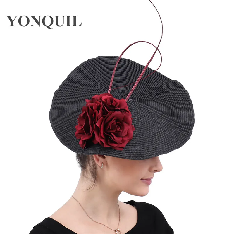 

Women Feather Fascinator Hats Ladies Marron Flowers Kenucky Derby Wedding Party Cocktail Hats Elegant Headband Hair Accessories