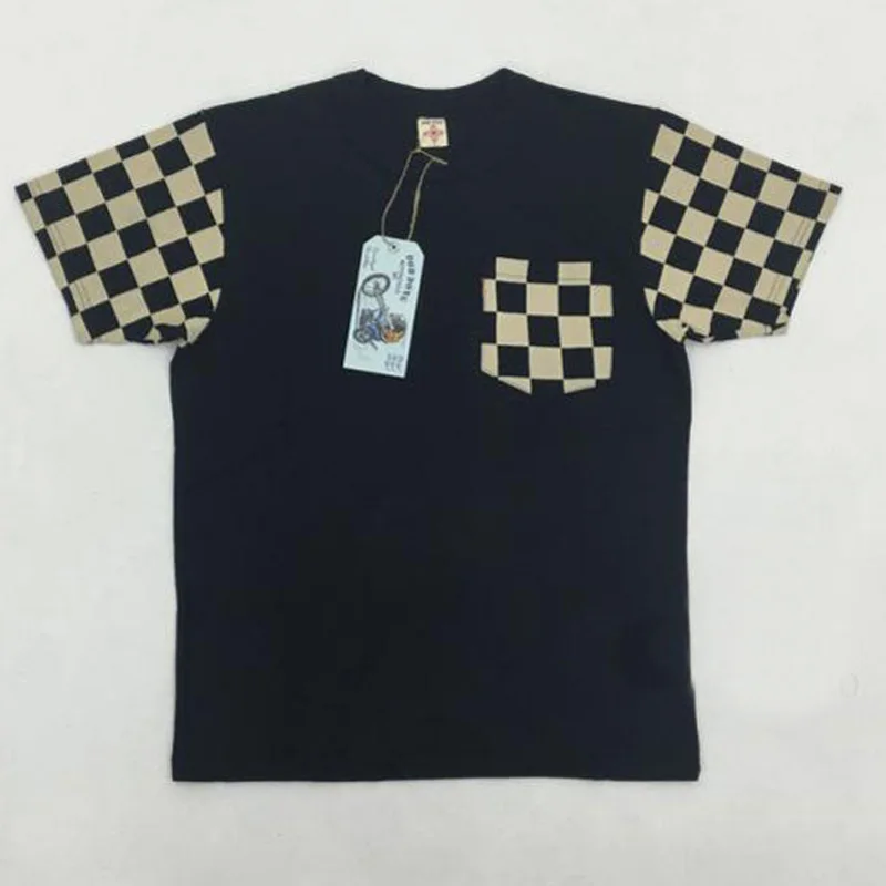 Мужская Винтажная футболка в клетку с коротким рукавом и карманом - купить по
