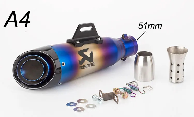 A4-51mm 36-61 мм универсальный глушитель выхлопной трубы мотоцикла выхлопной трубы для выхлопной R1 cb600f ZX6R nmax155 cbr1000rr - Цвет: A4-51mm