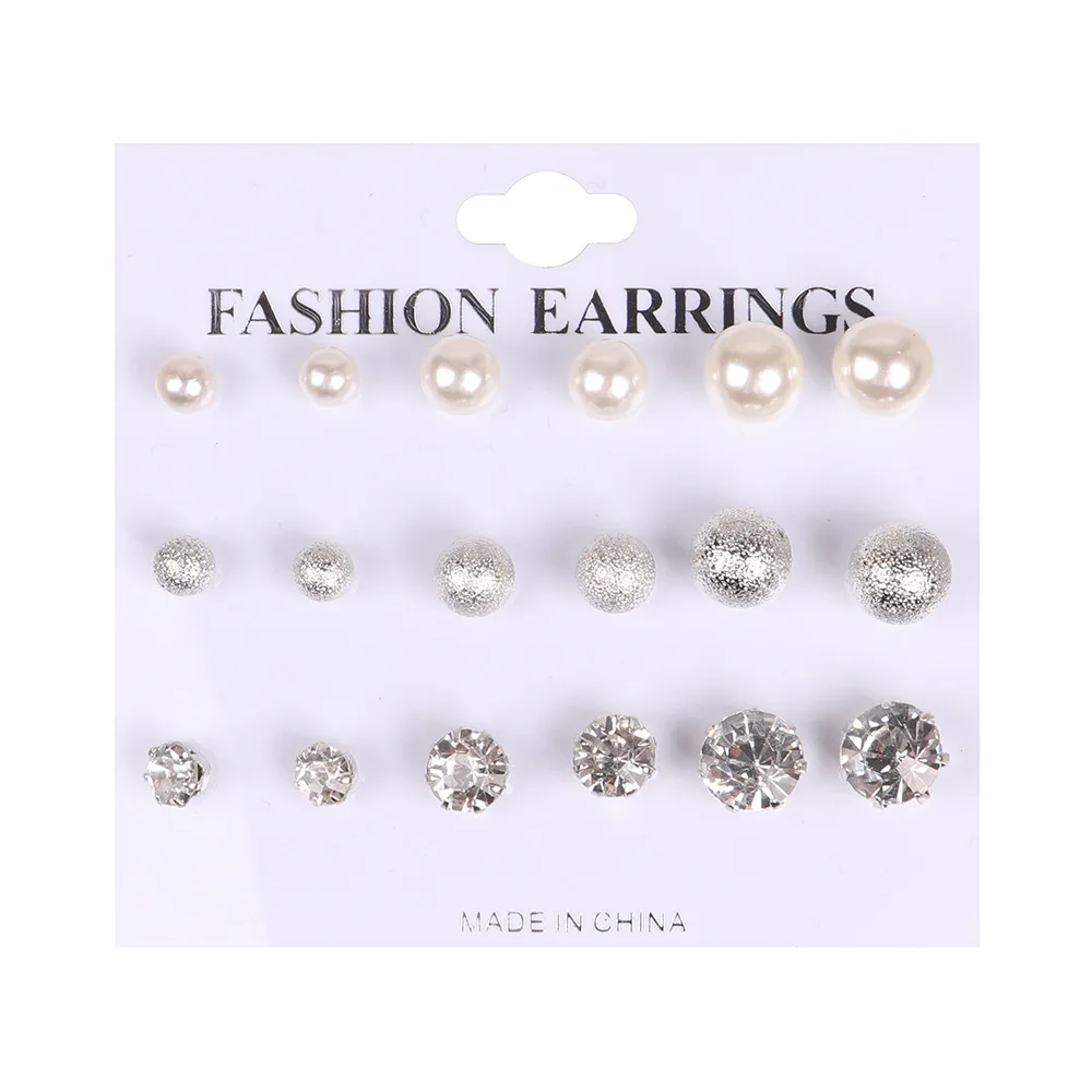 Серьги гвоздики с круглым шариком и искусственным жемчугом|crystal stud earring sets|stud earrings