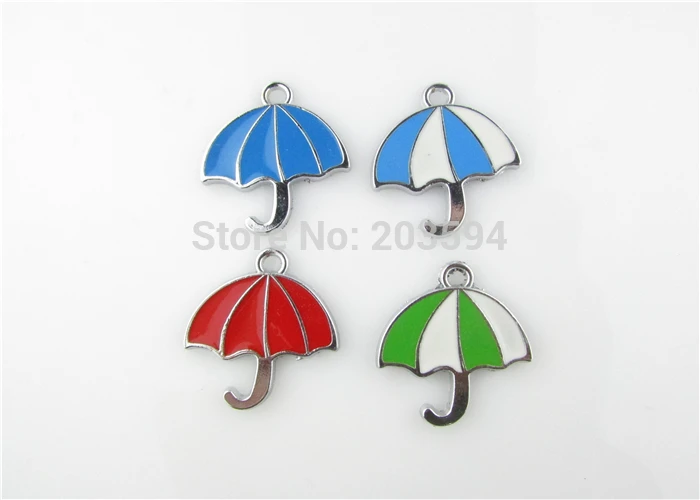 

AE45 100Pcs Mixed Silver Tone Enamel Umbrella Charms Pendants Jewelry DIY Jewelry Findings 27x25mm