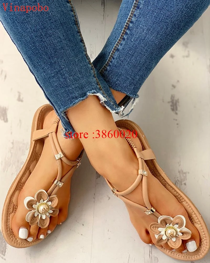 Сандалии женские в богемном стиле босоножки на плоской подошве Пляжная