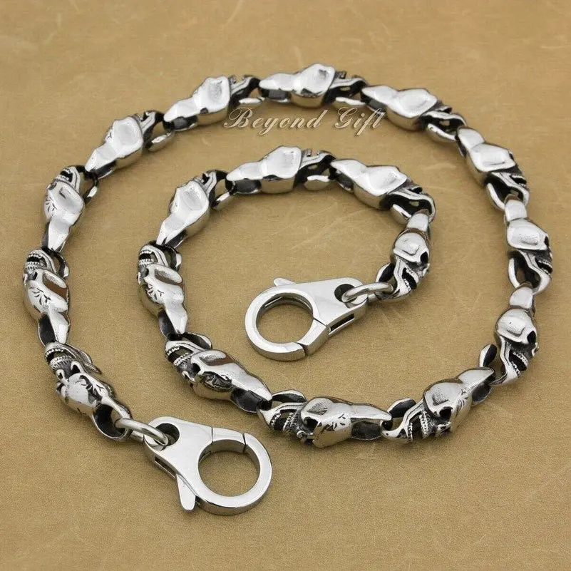 Мужской кошелек в стиле панк из нержавеющей стали 316L с подвеской виде черепа 14