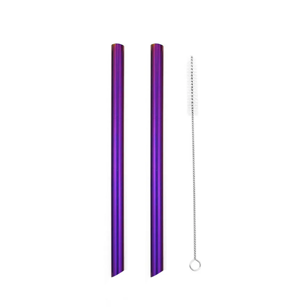 Purple 2 шт многоразовые широкие металлические соломинки для питья 12 мм прямая соломинка для напитков остроконечные кончики для питья жемчужный молочный коктейль пузырьковый чай соломинка - Цвет: Purple