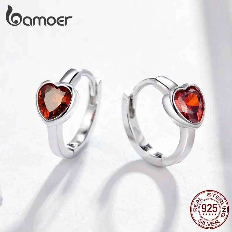 BAMOER подлинные 925 пробы Серебряное сердце кубические серьги-кольца с цирконом для женщин мини серьги-обручи анти-аллергические девушки Gits BSE084