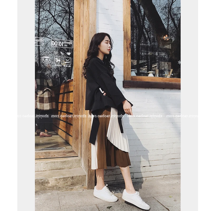 Женские свободные однотонная кофта плиссированные юбки из двух частей