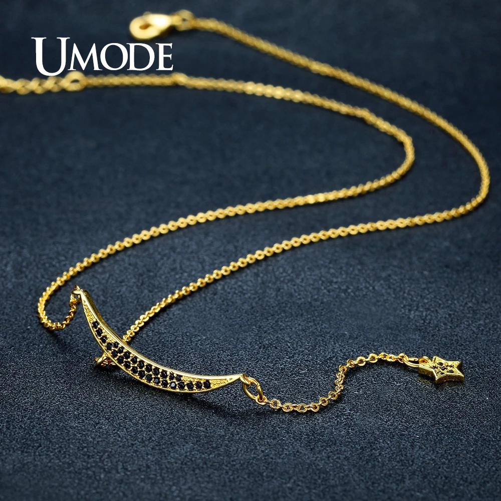 UMODE винтажные черные австрийские стразы луна звезда длинная цепочка подвески