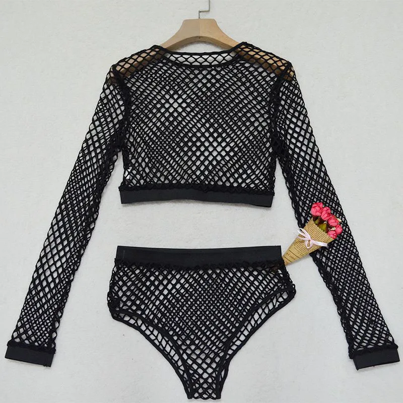 Весенне летний сексуальный женский комплект с круглым вырезом и длинным рукавом