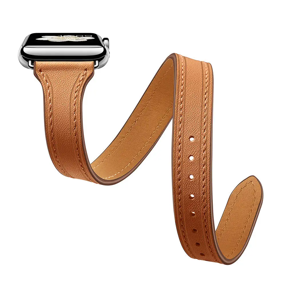 Двойной тур ремешок из натуральной кожи для Apple Watch Band Series 5 4 3 2 1 44 мм 40 мм 42 мм 38 мм Дополнительный Длинный браслет Ремешки для часов