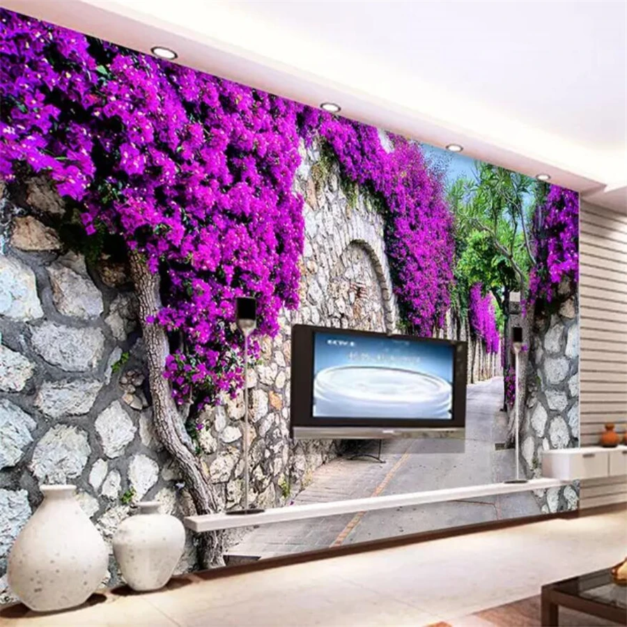 Beibehang пользовательские обои 3d фото фрески фиолетовый цветок стерео стена тропа