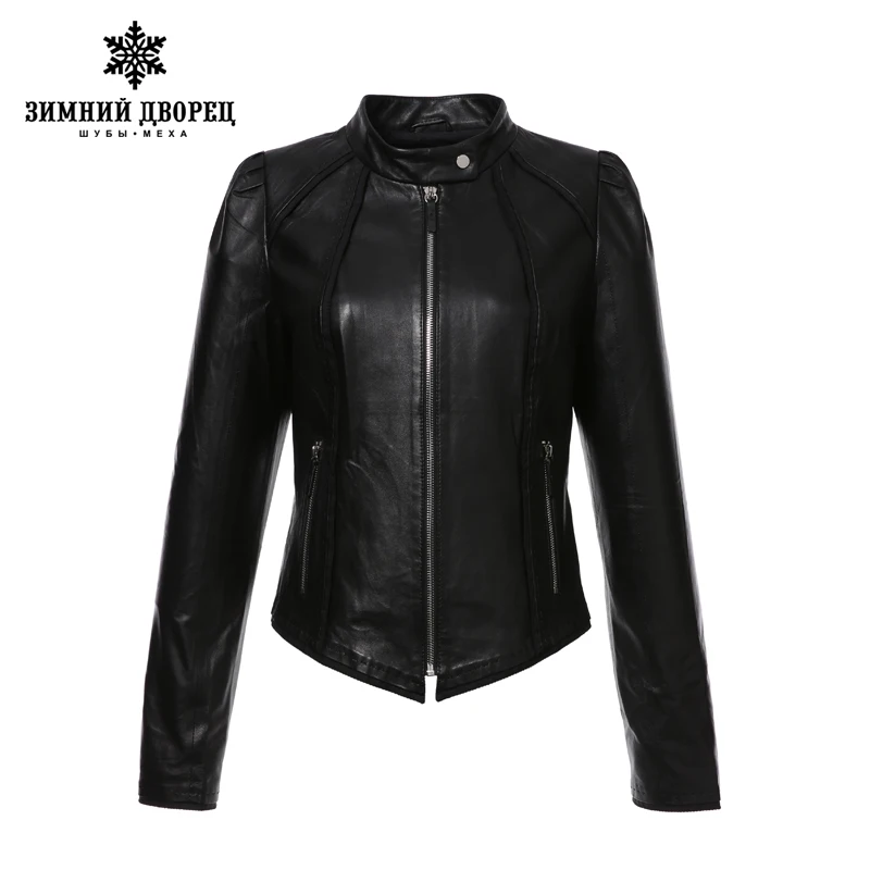 ЗИМНИЙ ДВОРЕЦ 2017 мода Лучшие продажи кожаная куртка Короткая Овчины Вскользь