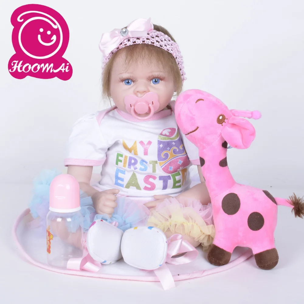 

22 Inches Silicone Reborn Baby Doll Girl Real Touch Newborn Babies Girl Wearing White Clothes Kids Birthday Xmas Gift