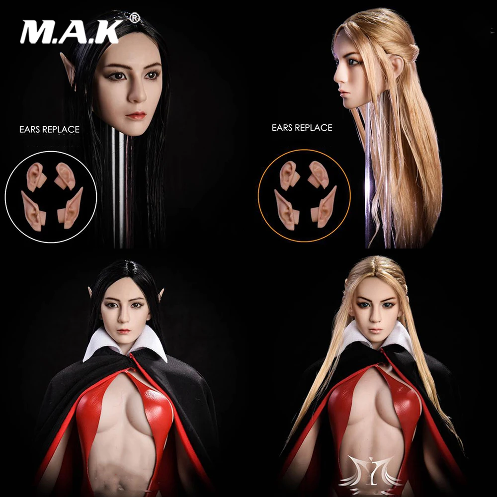 Коллекционная голова эльфа в масштабе 1/6 Резная Голова из черных/светлых волос