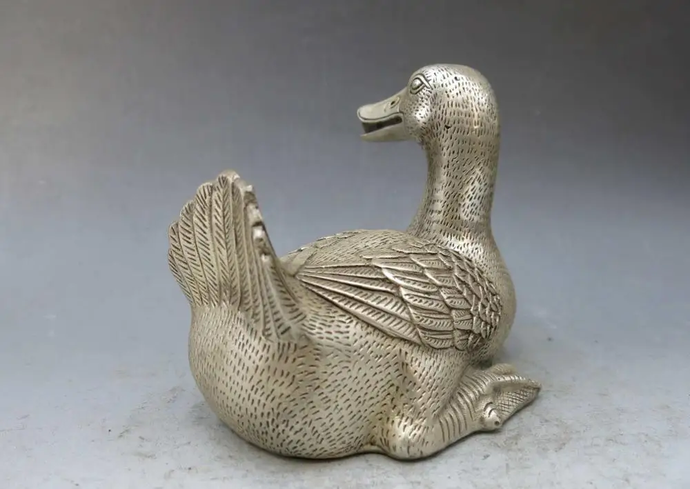 Китайская Серебряная ручная работа резной красивой утки скульптуры quack-quack