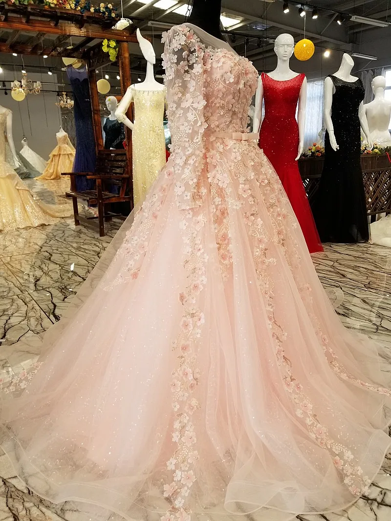 Женское вечернее платье до пола SSYFashion розовое с цветочным кружевом длинными