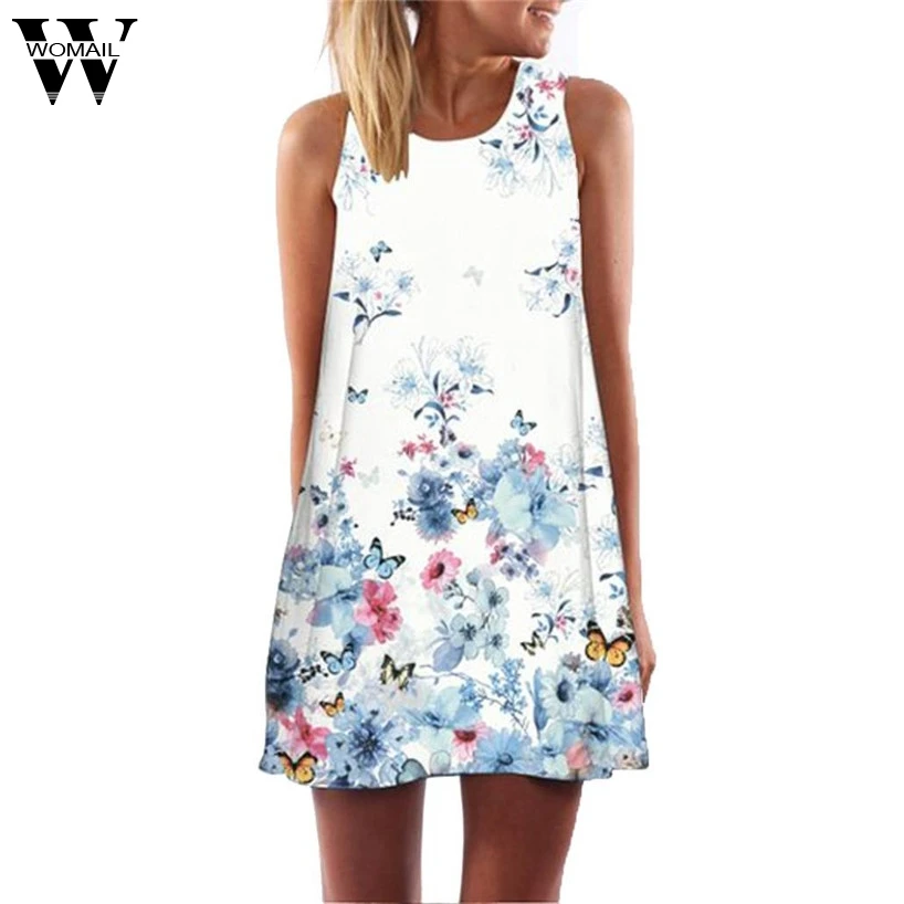 Женское винтажное платье без рукавов Boho короткое пляжное мини-платье с принтом