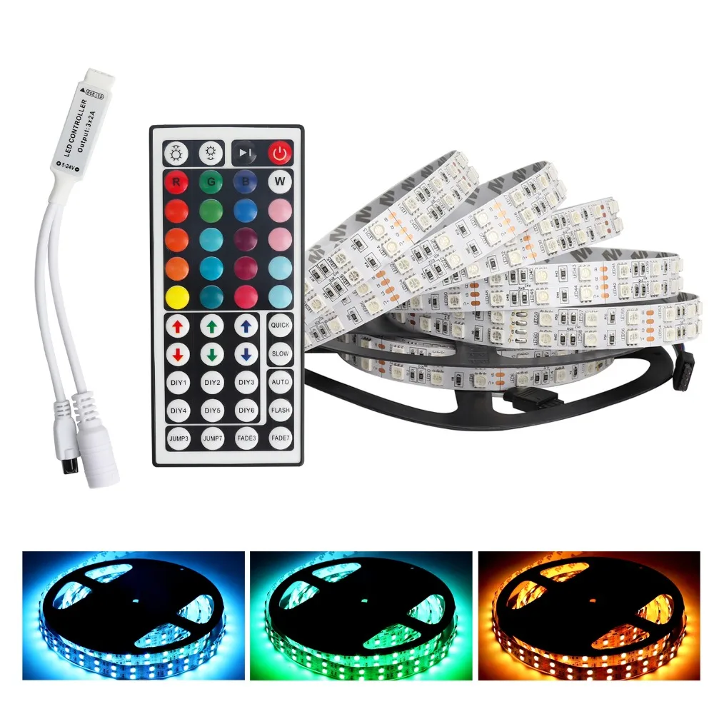 

5m DC12V Double Row LED Strip SMD5050 Non waterproof RGB Strip Led Ribbon Diode Tape With 44 Keys IR Remote RGB Controller JQ