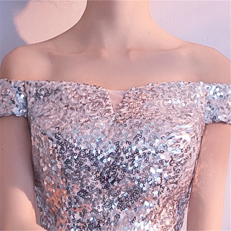It's YiiYa Prom Dress Shning Sequins Boat Neck Short Party Dresses Little Tassel Design High Low Length Formal Gowns E025