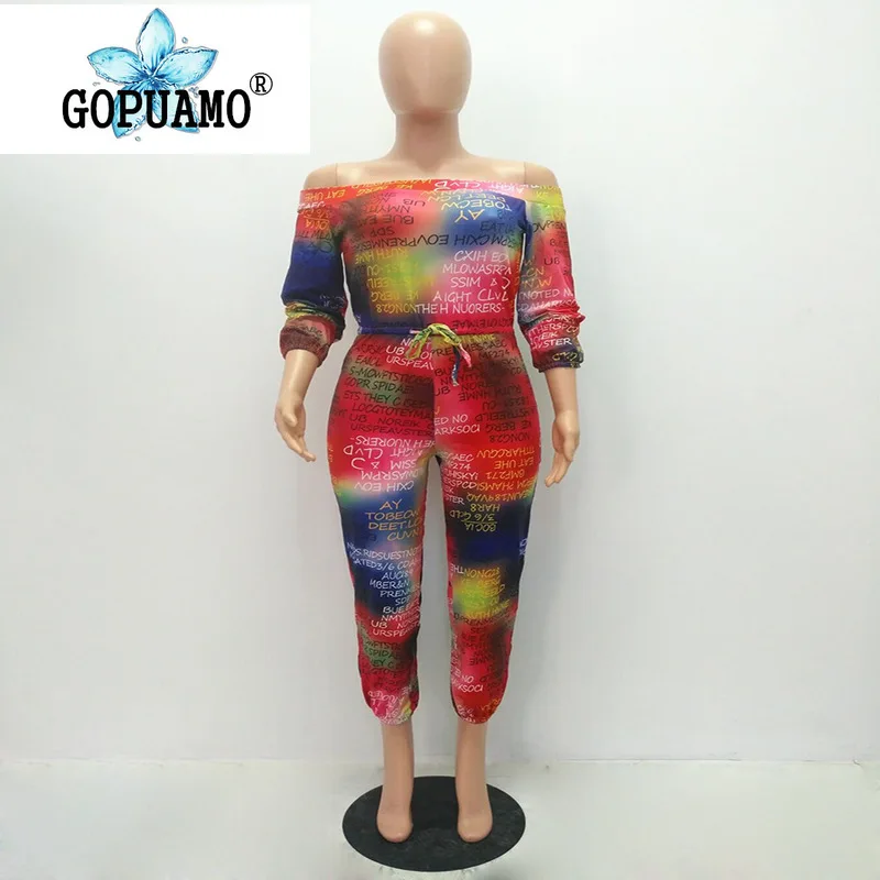 Сексуальный галстук с буквами краситель плюс размер комбинезона Женская мода