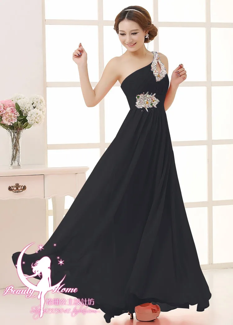 Халат d'd'honneur горячий шифоновый кристалл на одно плечо линия ярко-синий Пурпурный Розовый мятный зеленый длинные платья подружек невесты