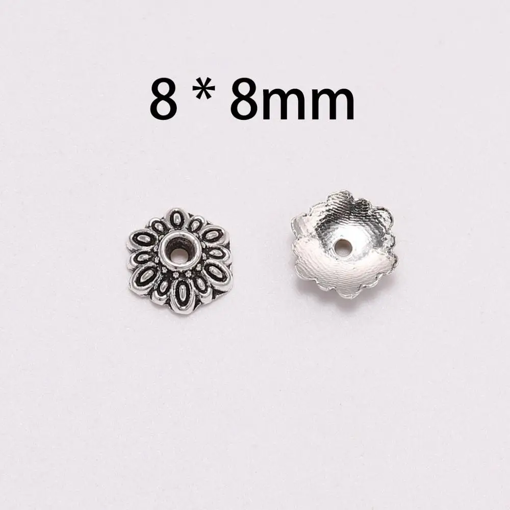 Antique Silver 50 шт./лот, 8 мм, 12 лепестков, Серебряные Круглые Цветочные бусины, колпачки, концевые сосуды, цветок, Торус, разделенные друг на друга, бусины для изготовления ювелирных изделий своими руками - Цвет: Antique Silver