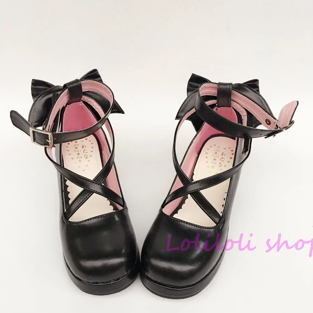 

Princess sweet lolita shoes Japanese design customized special shaped black bow tie high heel shoes sandals an1278