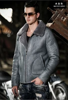 high quality mens sheepskin shearing leather coat male winter fashion clothing motorcycle jacket wool lined grey red black xxxl