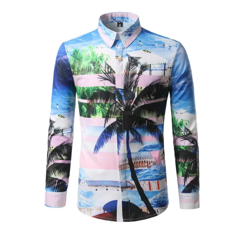 

Palm Tree Print Beach Casual Shirt Boys Nice Colorful Tops Summer Wear Handsome Boy Novelty Covered Button Shirts Fashion Man