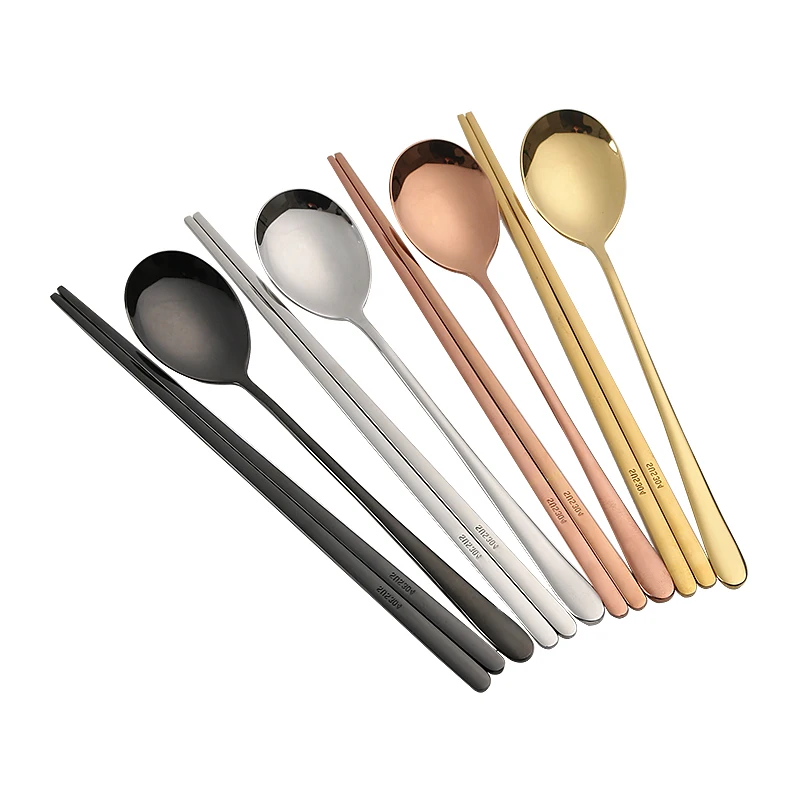 Корейские экологически чистые металлические палочки для еды ложка с длинной