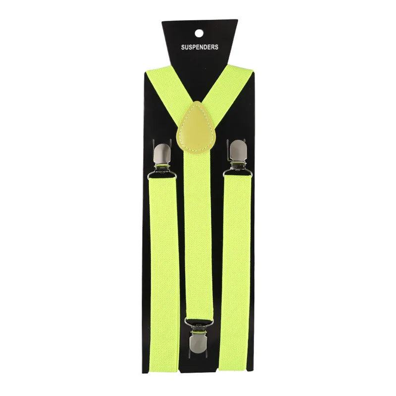 Fluorescent yellow 40 цветов эластичные кожаные подтяжки для мужчин 3 зажимы подтяжек винтажные мужские s Женские Подтяжки Брюки Свадебные подтяжки для юбки - Цвет: Fluorescent yellow
