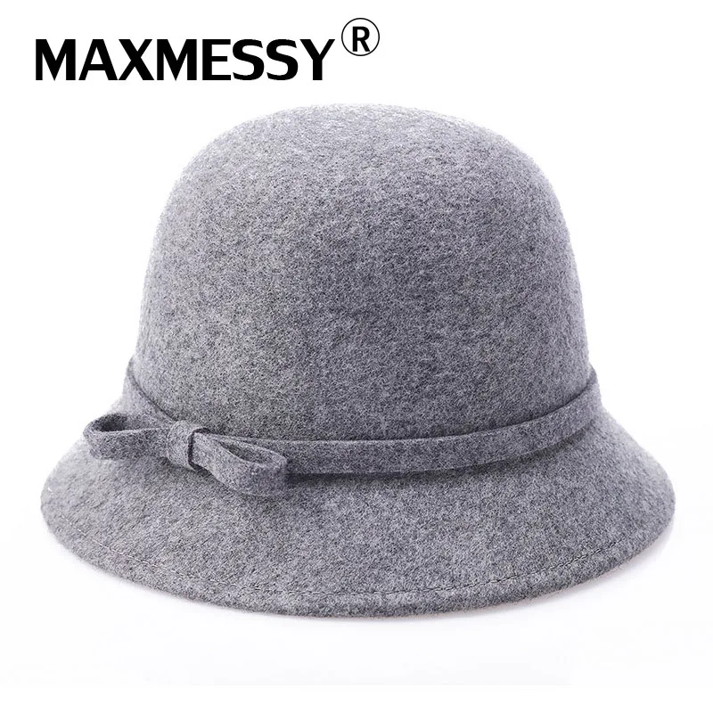 Maxmessy Винтаж стильный Зимний Шляпы фетровые для женщин шляпа 100% шерстяной Для