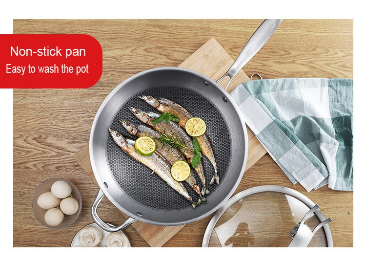 Сковорода Из Нержавеющей Стали без покрытия антипригарная сковорода-Вок газовая, индукционная плита бытовой горшок чугунный вок Индукционная сковорода для готовки горшок