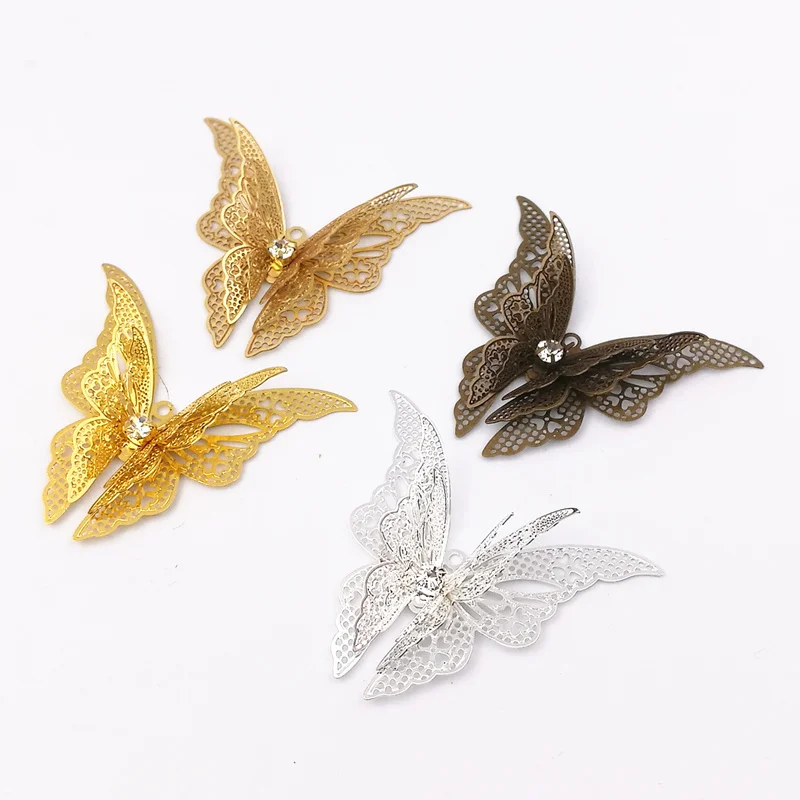 10 шт./лот Размер 35*45 мм бабочка латунь античная бронза/золотой цвет филигранные