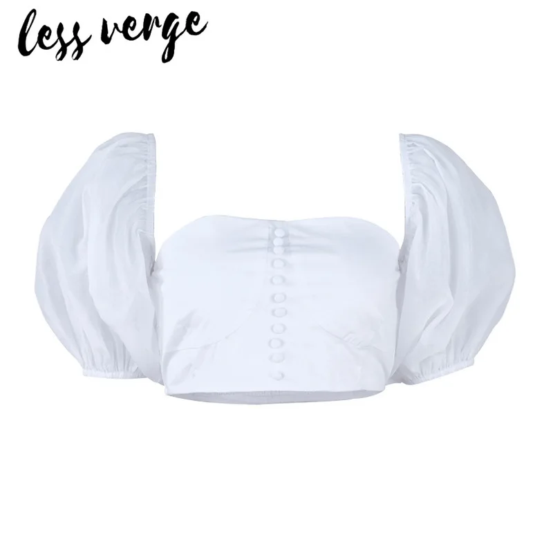 Lessverge белые хлопковые женские блузки топы с короткими пышными рукавами на